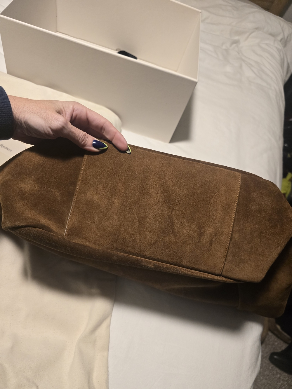 Saint Laurent Brown Suede Tote with Gold YSL Logo - Picture 5 of 9